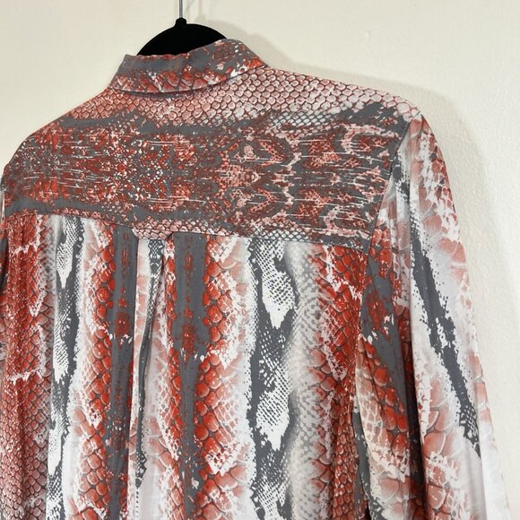 Milano Italy Snake Print Orange Gray Long Sleeve Button Down Viscose 40 L - Picture 9 of 12